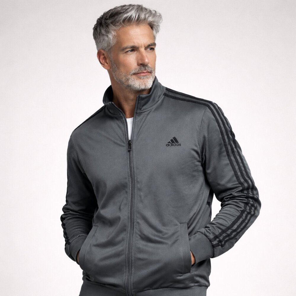 "ADIDAS"  Slate-Gray Training Jacket in Men's Large with Longer "Athletic" fit